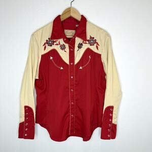 Scully Red Pedal Snap Western Shirt Womens Large Long Sleeve Country Floral